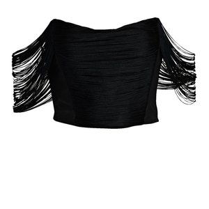 Jonathan Simkhai Karli Draped Fringed Crepe Bustier Top